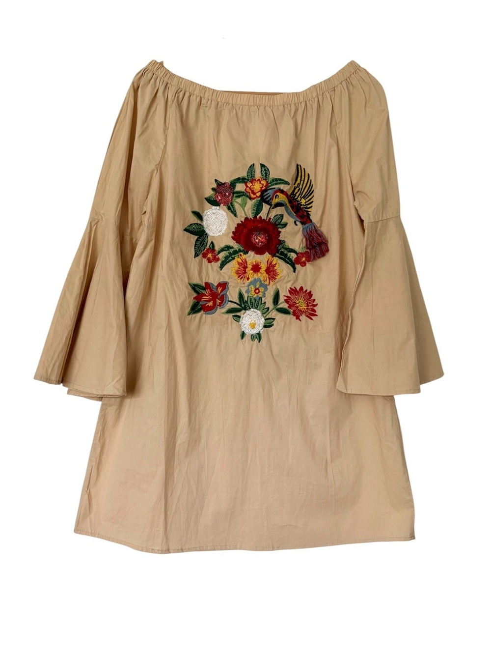Velzera Embroidered Boho Bell Sleeve Tunic Mini Dress Size Medium